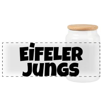 Eifeler Jungs (Schwarz) Männer aus der Eifel - Panorama Keksdose mit Holzdeckel - Weiß - Vorne