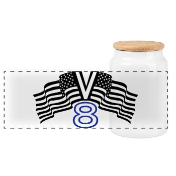 V8,Muscle Car,Garage,Car,Tuning,USA(25) - Panoramic Cookie Jar with Wooden Lid - white - Front