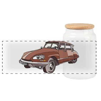 Vintage Braun Kombi Illustration - Panorama Keksdose mit Holzdeckel - Weiß - Vorne