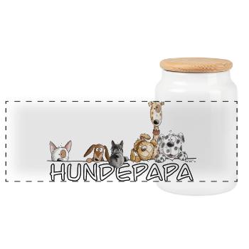 Happy Hundepapa I Hunde Papa Herrchen Fun - Panorama Keksdose mit Holzdeckel - Weiß - Vorne