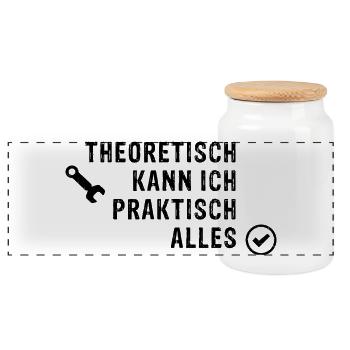 Theoretisch kann ich praktisch alles  - Panorama Keksdose mit Holzdeckel - Weiß - Vorne