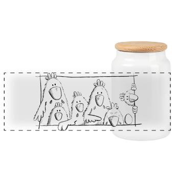 Happy Hühner - Panorama Keksdose mit Holzdeckel - Weiß - Vorne