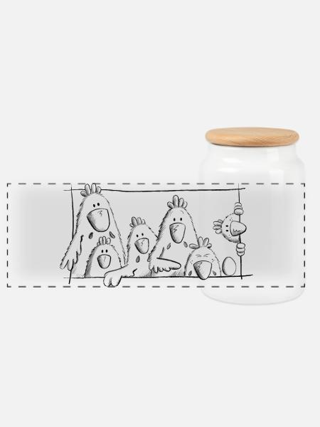 Happy Hühner - Panorama Keksdose mit Holzdeckel - Weiß