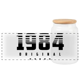 Born in 1984 the original - Panoramic Cookie Jar with Wooden Lid - white - Front