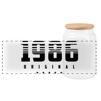 Born in 1986 the original - Panoramic Cookie Jar with Wooden Lid - white - Front