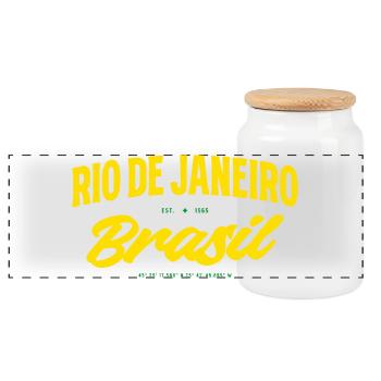 Rio de Janeiro Brésil Lettrage jaune - Boîte à biscuits avec couvercle en bois - blanc - Devant