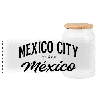 Mexico City Vintage Schriftzug - Panorama Keksdose mit Holzdeckel - Weiß - Vorne