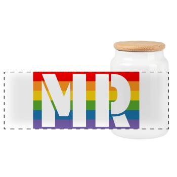 Chemise arc-en-ciel MR - Boîte à biscuits avec couvercle en bois - blanc - Devant