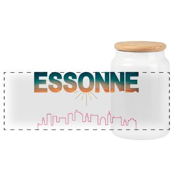 Essonne 91 Neon Skyline - Panoramic Cookie Jar with Wooden Lid - white - Front