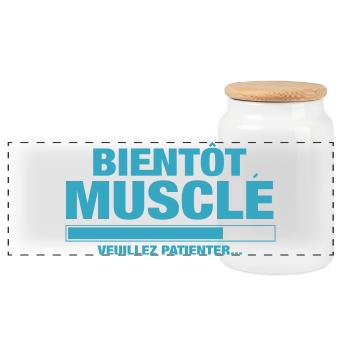 Bientôt musclé veuillez patienter - Boîte à biscuits avec couvercle en bois - blanc - Devant
