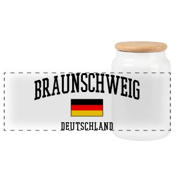 Braunschweig Text Deutschland Flagge - Panorama Keksdose mit Holzdeckel - Weiß - Vorne