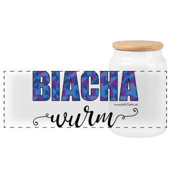 Biachawurm - Bücherwurm, Österreichischer Dialekt - Panorama Keksdose mit Holzdeckel - Weiß - Vorne