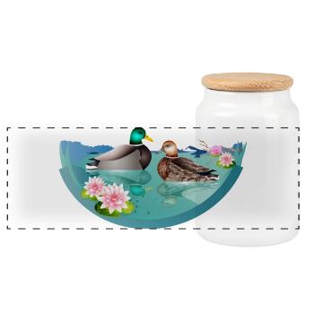 Enten Pärchen im Ententeich mit Seerosen - Panorama Keksdose mit Holzdeckel - Weiß - Vorne
