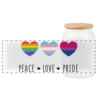 Pride Month LGBT - Frieden, Liebe, Stolz - Panorama Keksdose mit Holzdeckel - Weiß - Vorne