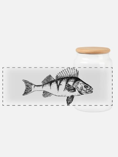 Barsch Perch Motiv - Panorama Keksdose mit Holzdeckel - Weiß