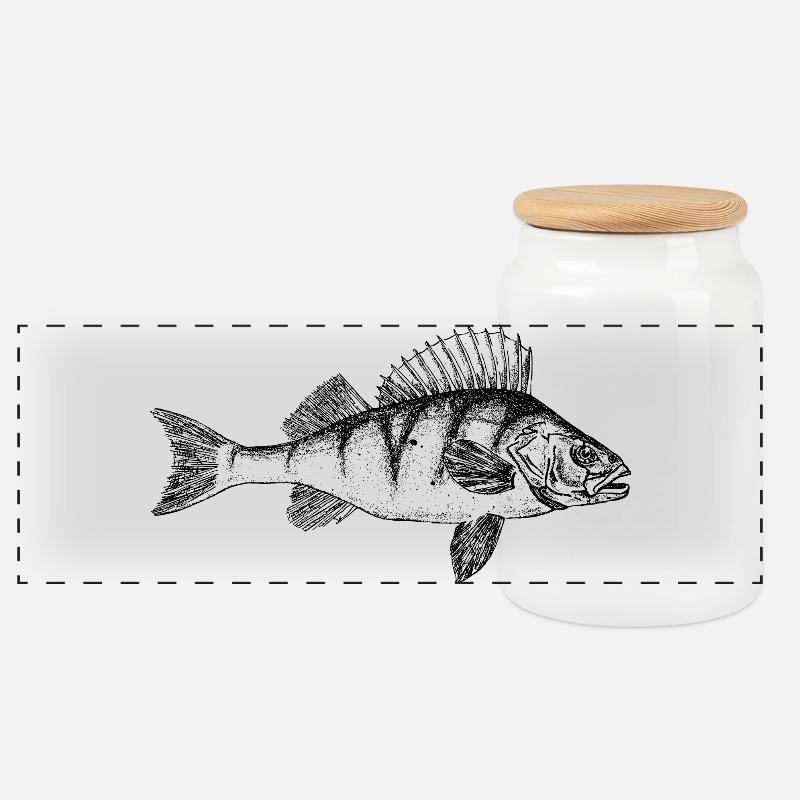 Barsch Perch Motiv - Panorama Keksdose mit Holzdeckel - Weiß