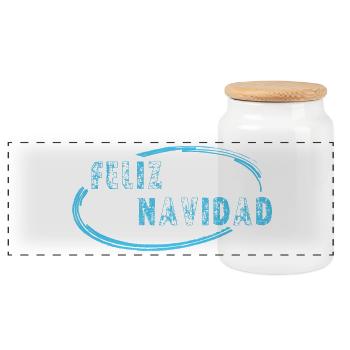Feliz Navidad Typo with round Frame - Panorama Keksdose mit Holzdeckel - Weiß - Vorne