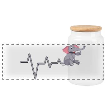 Elephant Heartbeat Cute Design - Panoramic Cookie Jar with Wooden Lid - white - Front