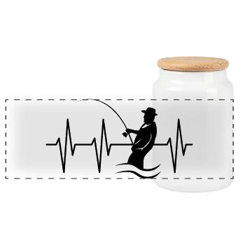 heartbeat angler pulse ecg fishing symbol lake fish - Panoramic Cookie Jar with Wooden Lid - white - Front