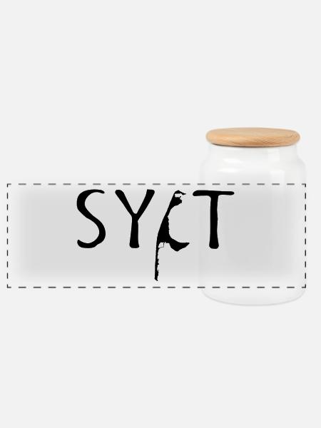 Sylt Wort schwarz - Panorama Keksdose mit Holzdeckel - Weiß