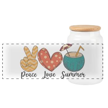 Peace Love Summer - Panoramic Cookie Jar with Wooden Lid - white - Front