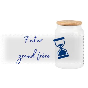 Futur grand frère Horloge bleue - Boîte à biscuits avec couvercle en bois - blanc - Devant