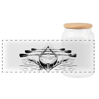 Racing rowing boat - Panoramic Cookie Jar with Wooden Lid - white - Front