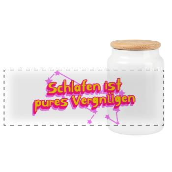 Pure pleasure of sleeping - Panoramic Cookie Jar with Wooden Lid - white - Front