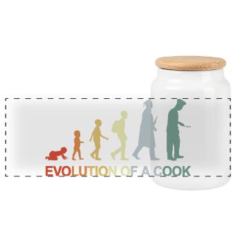 Evolution Of A Cook - Panoramic Cookie Jar with Wooden Lid - white - Front