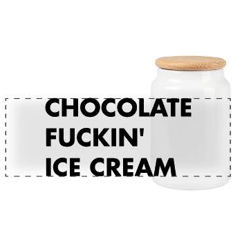 Glace au chocolat - Lettrage noir - Boîte à biscuits avec couvercle en bois - blanc - Devant