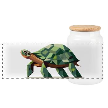 stilisierte Schildkröte im polygonalen Design - Panorama Keksdose mit Holzdeckel - Weiß - Vorne