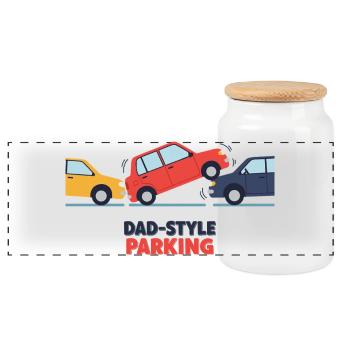 Daddy-style parking - Panoramic Cookie Jar with Wooden Lid - white - Front