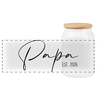 Papa est 2026 - Panorama Keksdose mit Holzdeckel - Weiß - Vorne