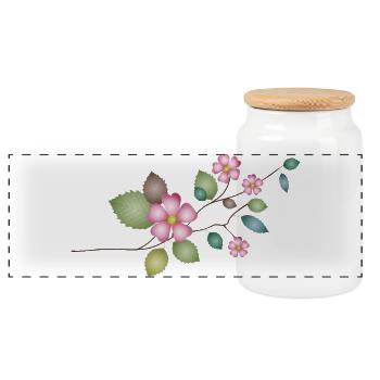 Branche avec de délicates fleurs d’églantier – détails naturels - Boîte à biscuits avec couvercle en bois - blanc - Devant