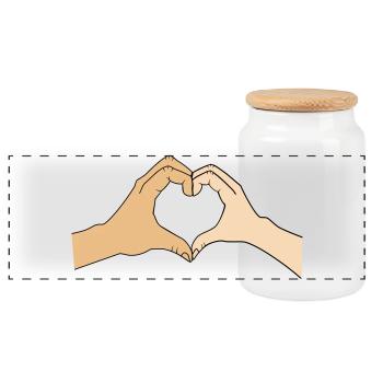 Mains en forme de cœur – personnalisables pour les couples - Boîte à biscuits avec couvercle en bois - blanc - Devant