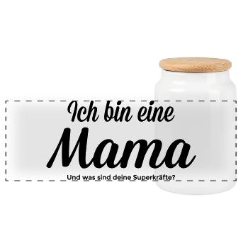 Mama mit Superkraft - Panorama Keksdose mit Holzdeckel - Weiß - Vorne