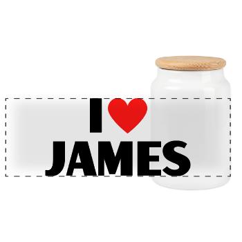 I love James Rotes Herz Liebe Fan Geschenk - Panorama Keksdose mit Holzdeckel - Weiß - Vorne