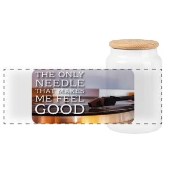 The only needle that makes me feel good - Panoramic Cookie Jar with Wooden Lid - white - Front