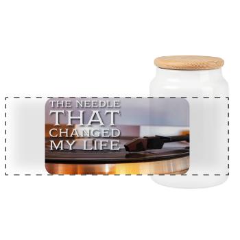 The needle that changed my life - Panoramic Cookie Jar with Wooden Lid - white - Front