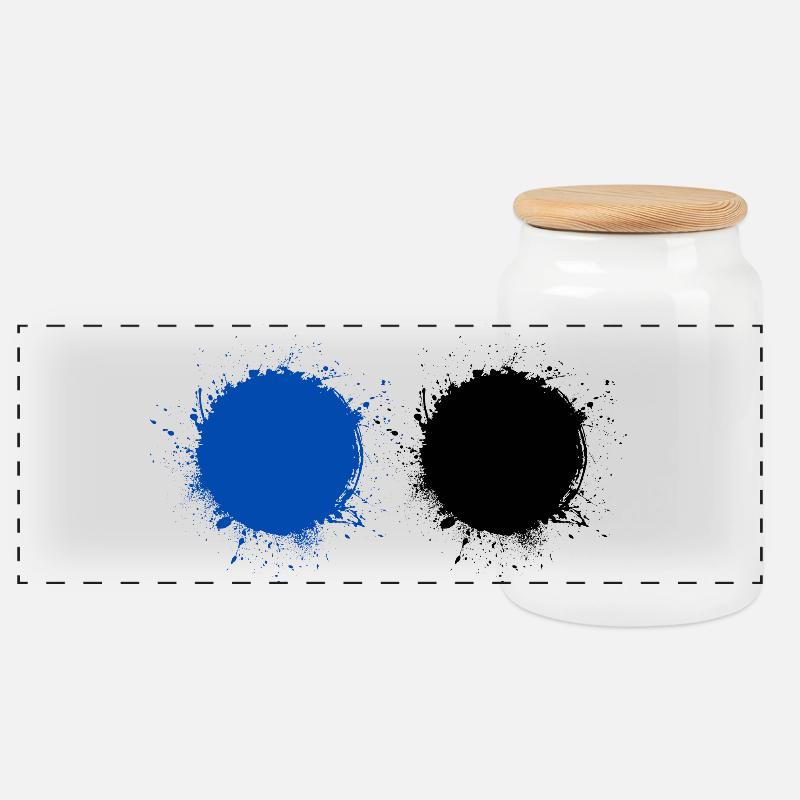 Blau und Schwarz - Panorama Keksdose mit Holzdeckel - Weiß