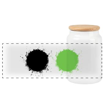 Black and Green - Panoramic Cookie Jar with Wooden Lid - white - Front