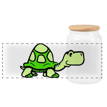 turtle cute smiling happy funny - Panoramic Cookie Jar with Wooden Lid - white - Front