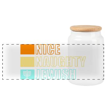 Hanukkah Chanukkah Hanukah - Panoramic Cookie Jar with Wooden Lid - white - Front