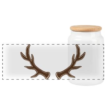 Rustic Antler Silhouette - Panoramic Cookie Jar with Wooden Lid - white - Front