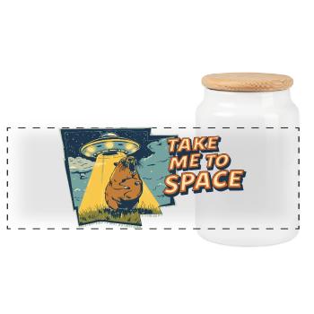 Take Me to Space Capybara UFO Pop Art - Panoramic Cookie Jar with Wooden Lid - white - Front