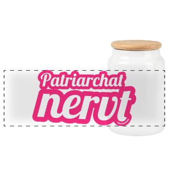 Patriarchat nervt — Feministische Botschaft - Panorama Keksdose mit Holzdeckel - Weiß - Vorne
