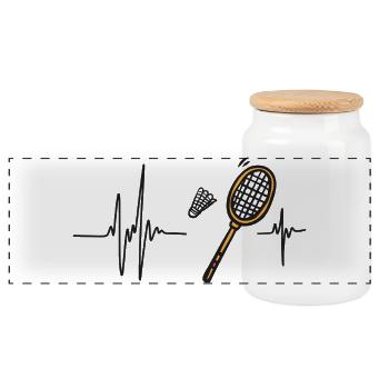 Badminton Heart | Shuttlecock Racquet Fast Pace - Panoramic Cookie Jar with Wooden Lid - white - Front