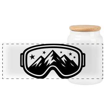 Skibrille Ski Berge Piste Symbol - Panorama Keksdose mit Holzdeckel - Weiß - Vorne