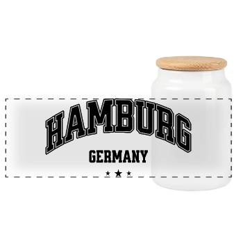 Hamburg Germany Lettering College Heimat - Panoramic Cookie Jar with Wooden Lid - white - Front