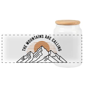 Mountains - Saying - Panoramic Cookie Jar with Wooden Lid - white - Front